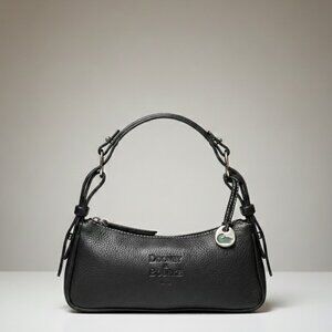 Dooney & Bourke Black Pebble Grain Leather Small Shoulder Bag | Silver Hardware
